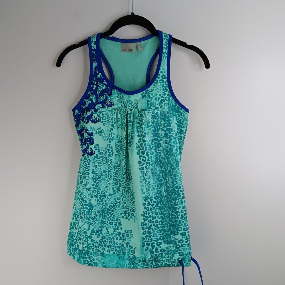 ATHLETA Women Tinker Tank Top Watermelon Built in Bra Green Waist Tie Size XXS